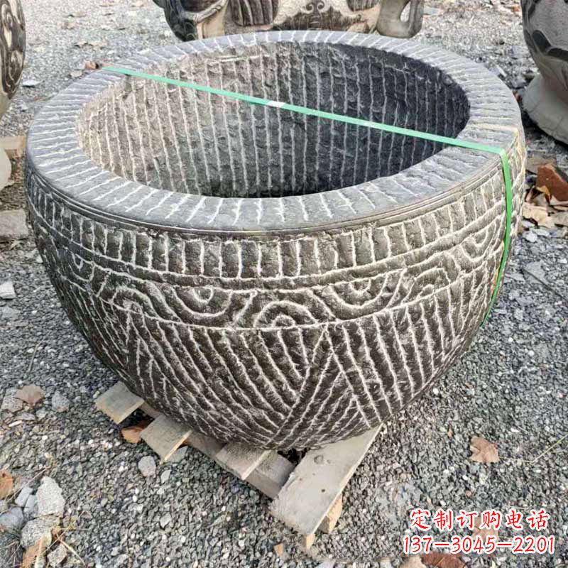 泰州精美青石莲花水缸雕塑