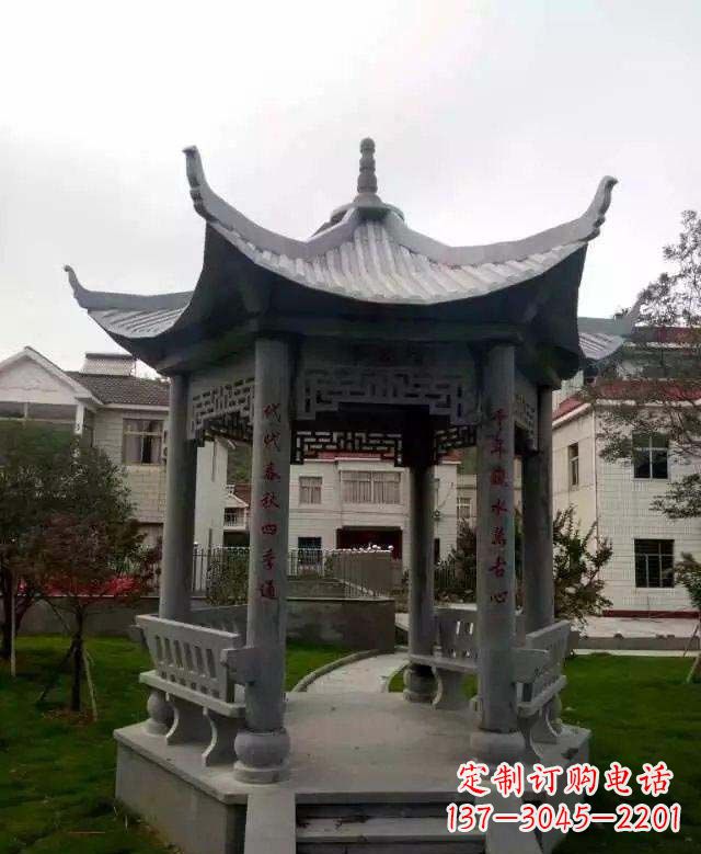 泰州精美绝伦青石六角凉亭雕塑