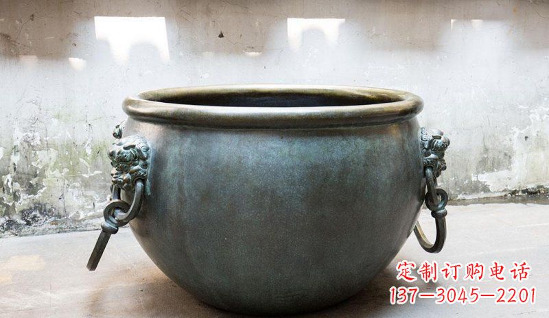 泰州精美青铜水缸雕塑,赏心悦目
