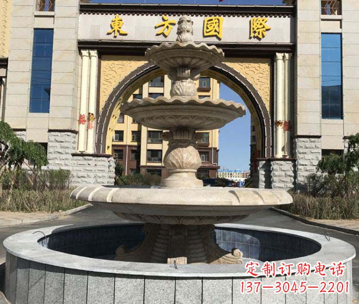 泰州三层欧式喷泉石雕，为小区增添质感