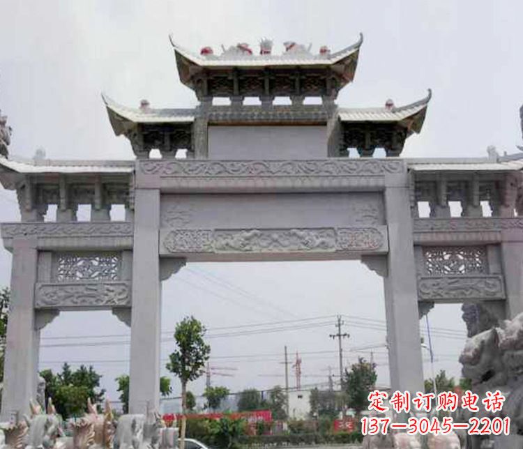 泰州中领雕塑-三门牌坊大理石石雕