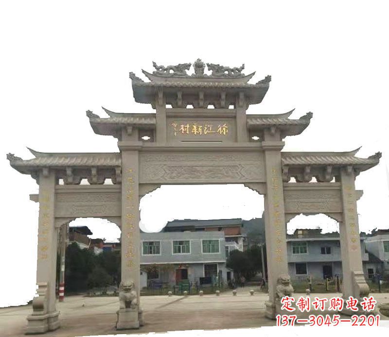 泰州三门牌坊仿古石雕,雕刻精美传承传统