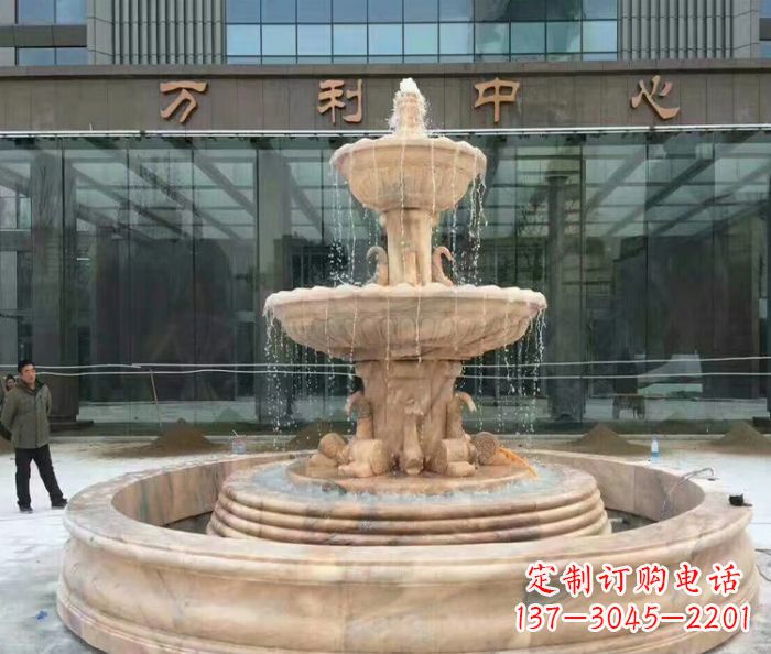 泰州晚霞红三层欧式喷泉石雕—来自中领雕塑的艺术匠心品质
