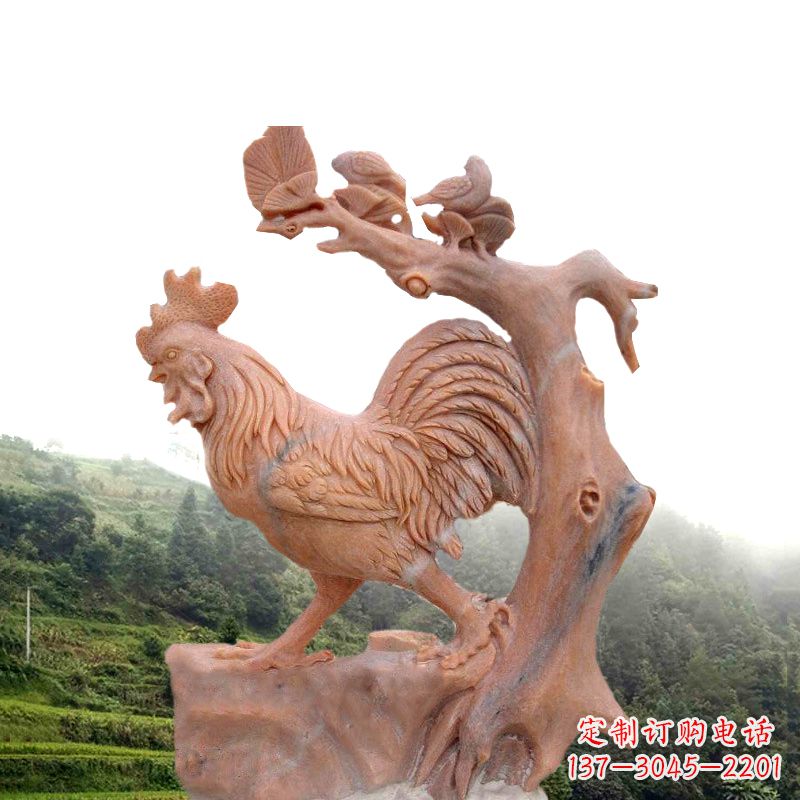 泰州中领雕塑:酉鸡晚霞红石动物雕塑