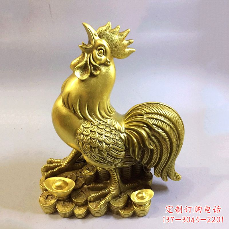 泰州生肖抓钱鸡纯铜雕塑摆件