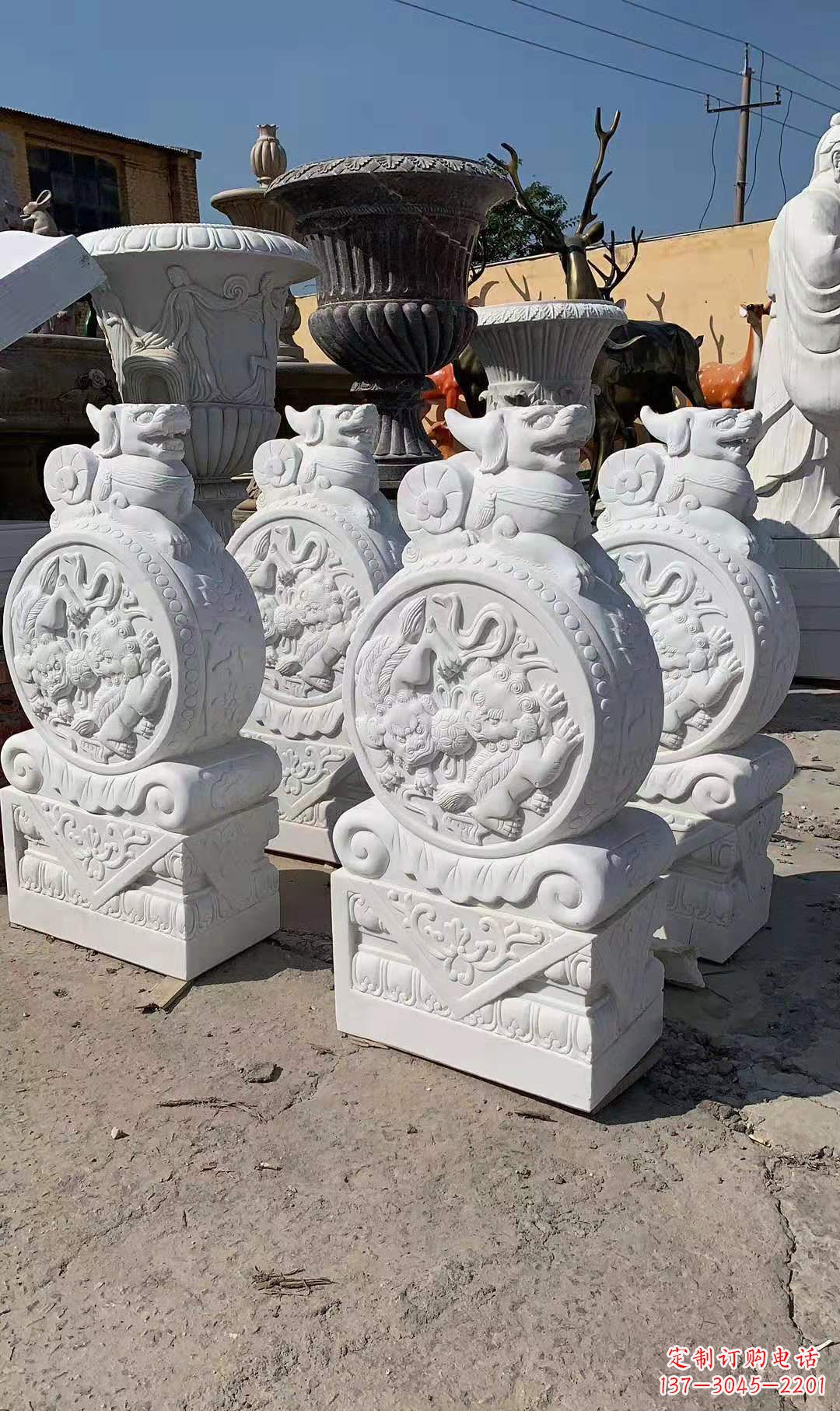 泰州狮子抱鼓石石雕户外摆件门口景观雕塑