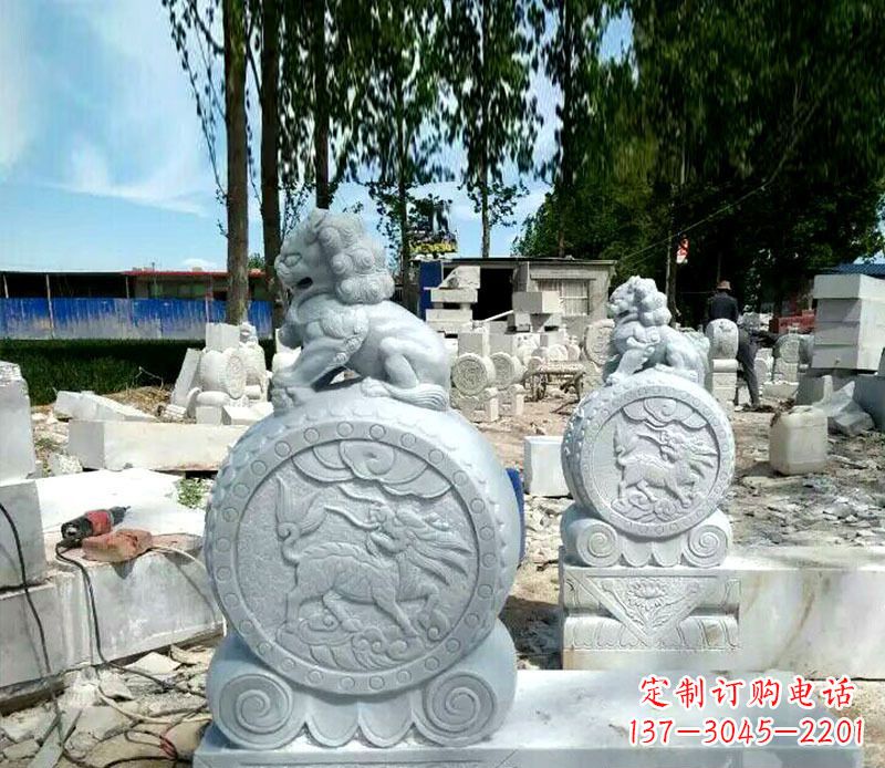 泰州狮子抱鼓石招财门墩石雕 (2)