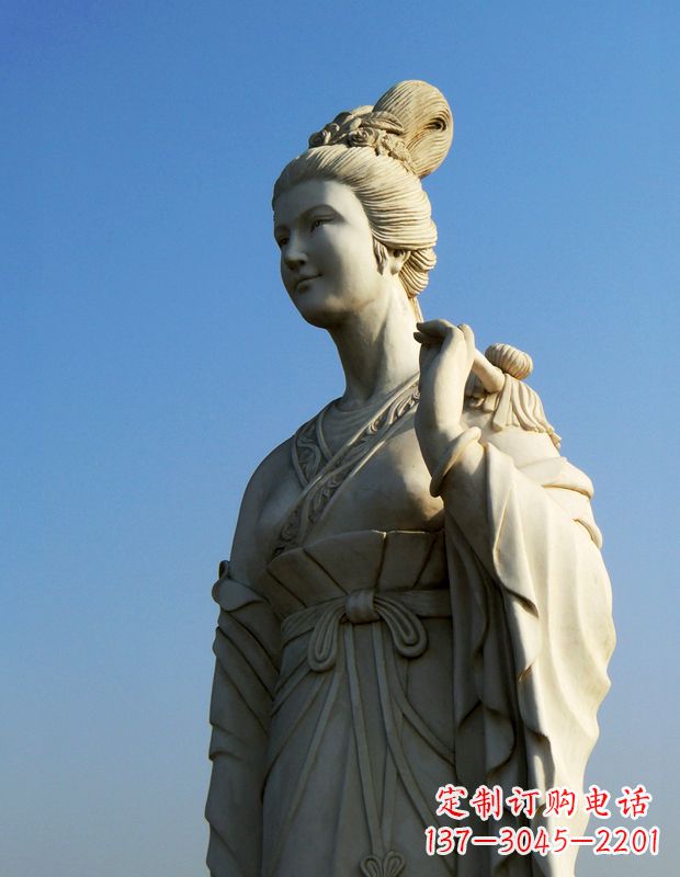 泰州十二花神九月菊花庞苏汉白玉美女雕像