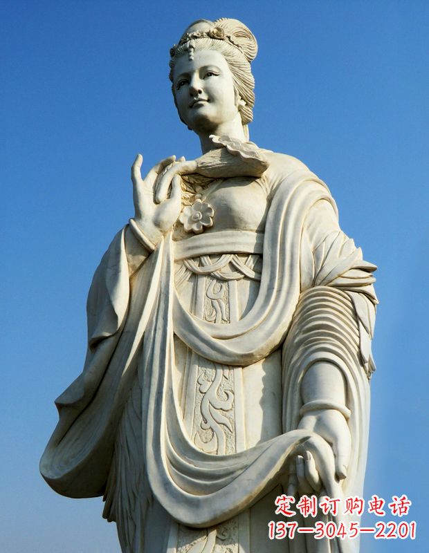 泰州十二花神之七月鸡冠花蔡氏汉白玉古代美女雕像