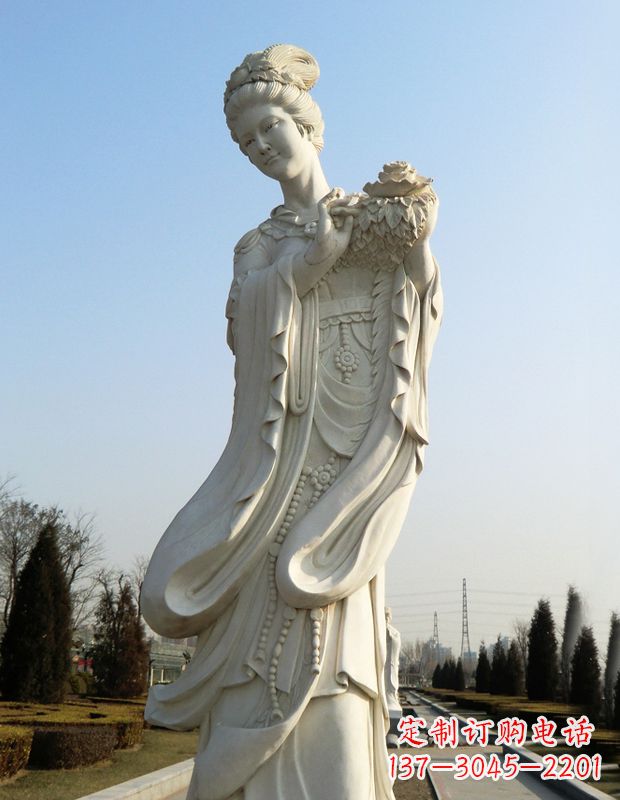 泰州古典美女雕塑——十二花神之四月牡丹杨玉环汉白玉