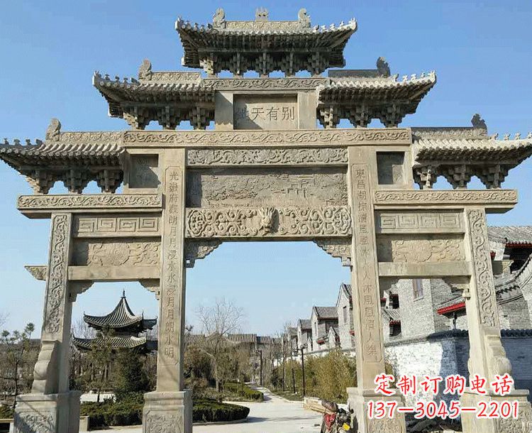 泰州中领雕塑-把双主楼石雕楼牌坊定制出精美之美