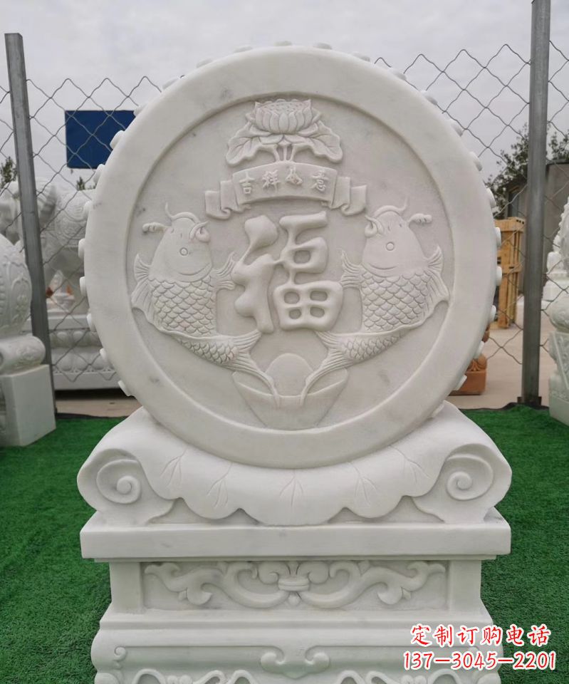 泰州装饰福字图案的雕塑石门墩