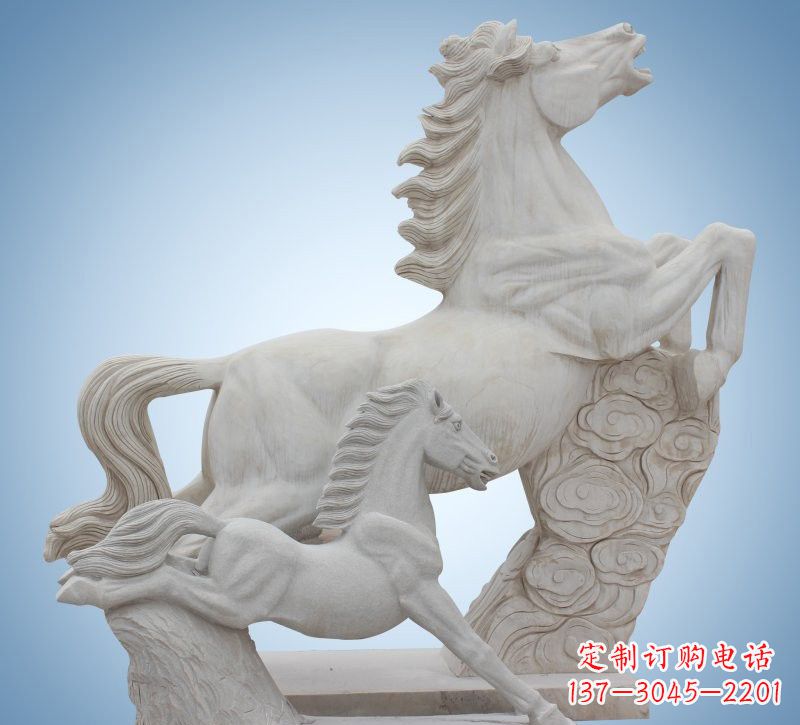 泰州精致石质母子奔马雕塑