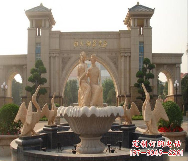 泰州石雕西方人物喷泉雕塑