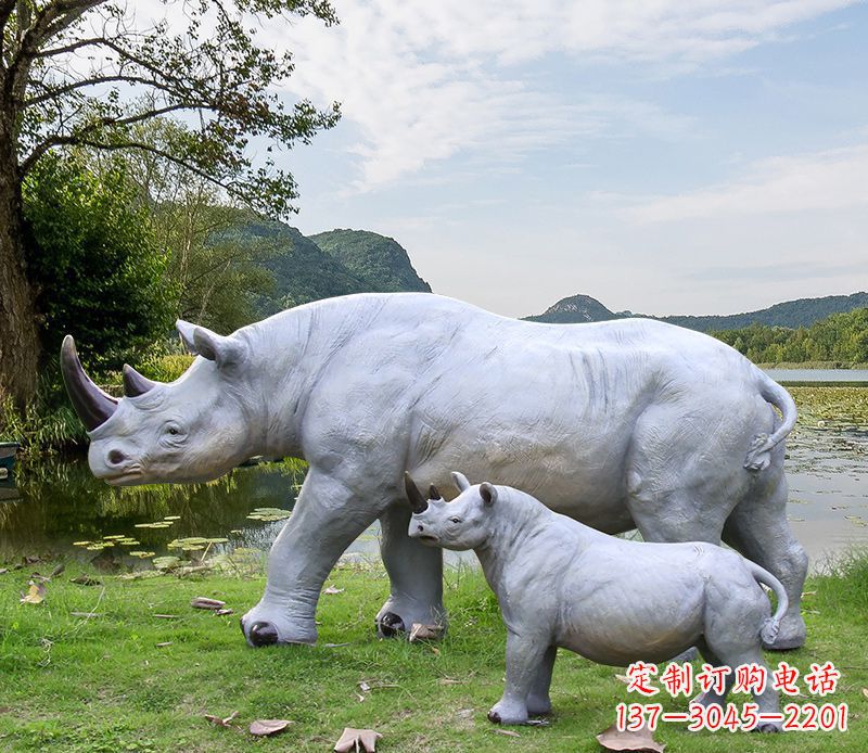 泰州石雕犀牛母子雕塑