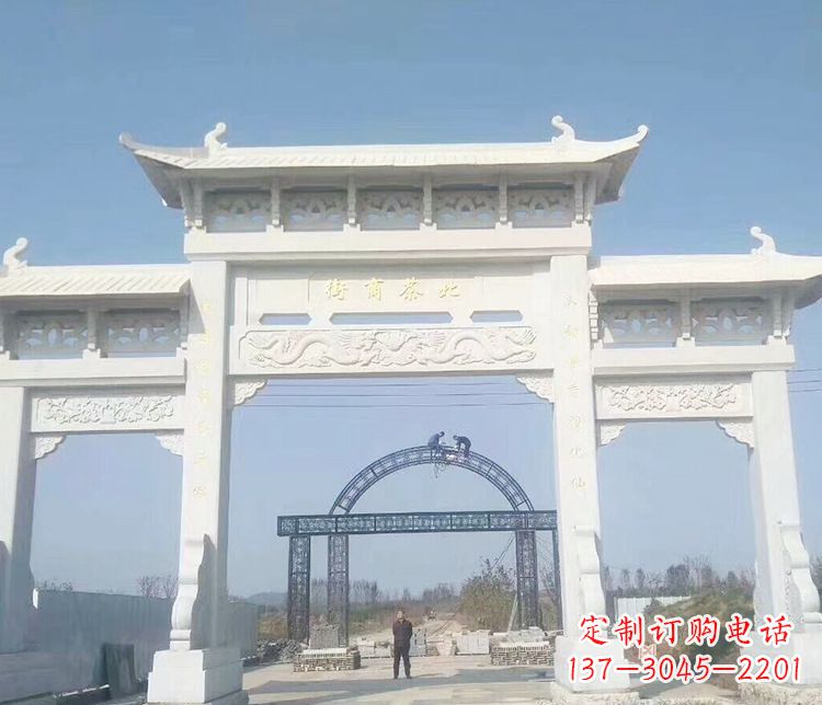 泰州石牌坊三门牌坊石雕 (4)