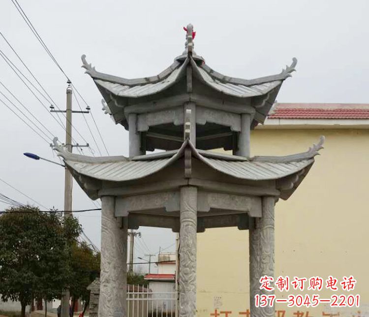 泰州双层仿古凉亭石雕 (2)