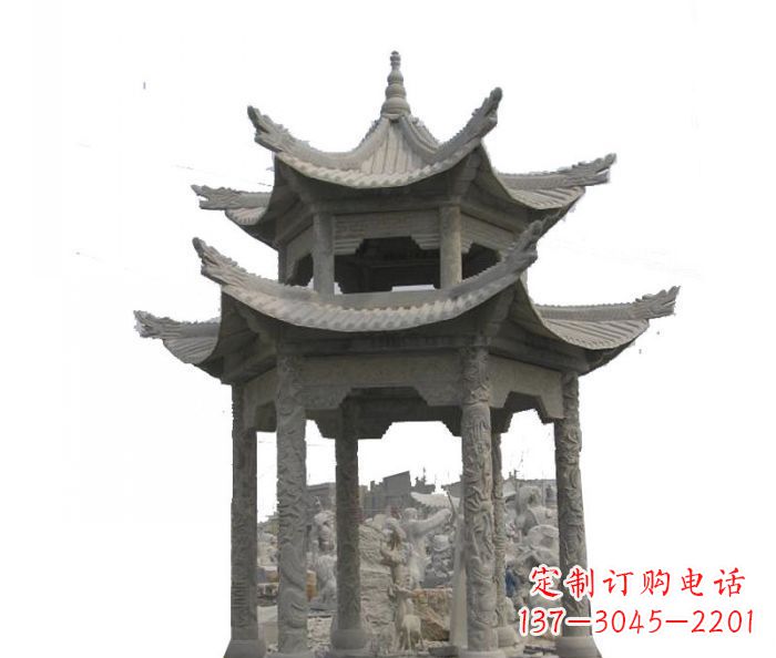 泰州双层仿古石雕凉亭 (2)