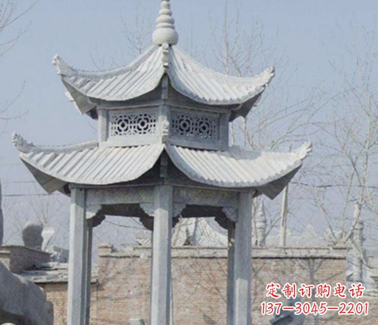 泰州双层仿古六角凉亭石雕