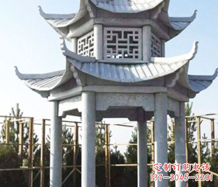 泰州双层仿古石凉亭石雕_2