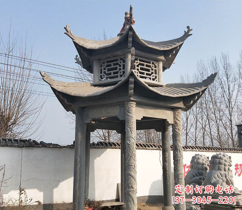 泰州双层户外凉亭石雕 (2)