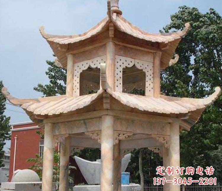 泰州双层晚霞红凉亭石雕