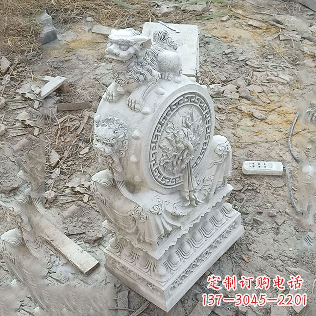 泰州双龙石雕门墩汉白玉狮子头