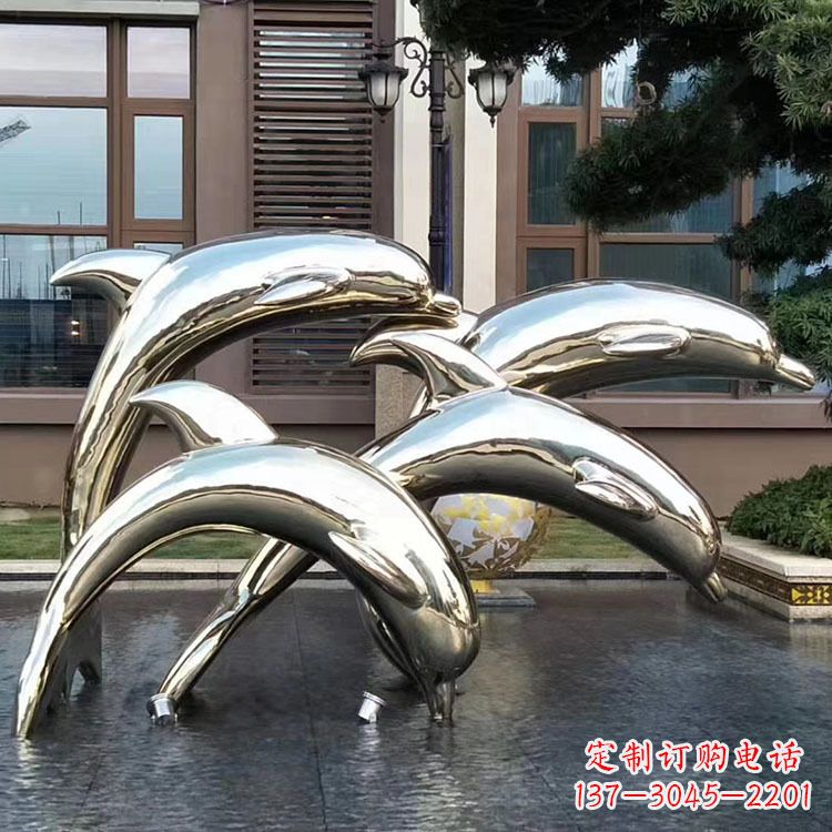 泰州水景不锈钢海豚雕塑-城市广场创意动物雕塑