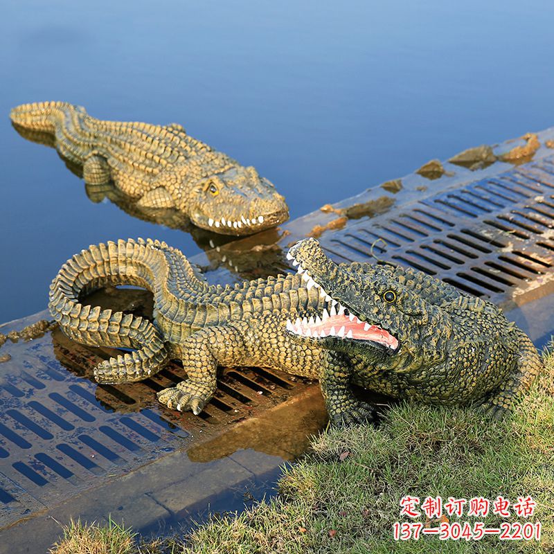 泰州水塘动物摆件玻璃钢仿真鳄鱼