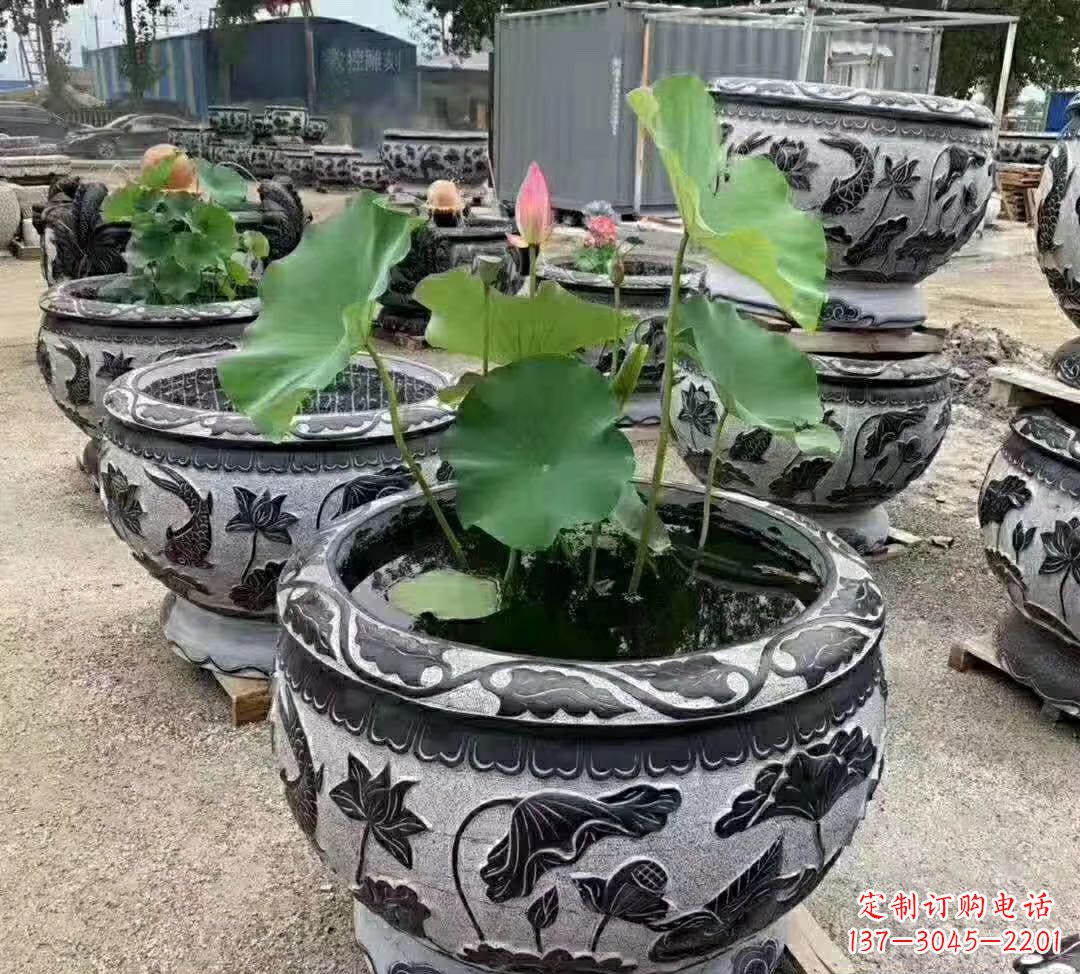 泰州睡莲石浮雕花盆雕塑公园景观雕塑