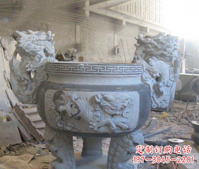 泰州寺庙景观龙头水缸石雕