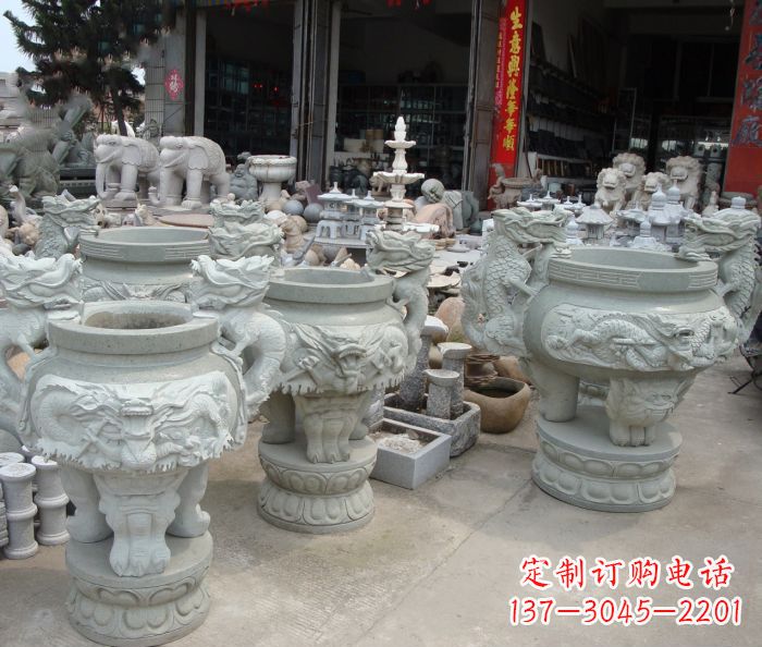 泰州寺庙景观龙头石雕水缸