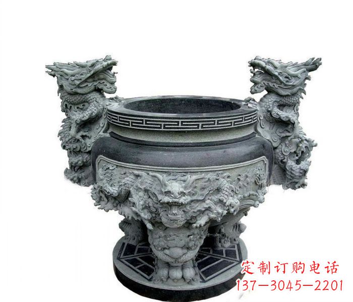 泰州寺庙景观龙头水缸石雕 (2)