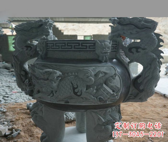 泰州寺庙景观青石龙头香炉石雕