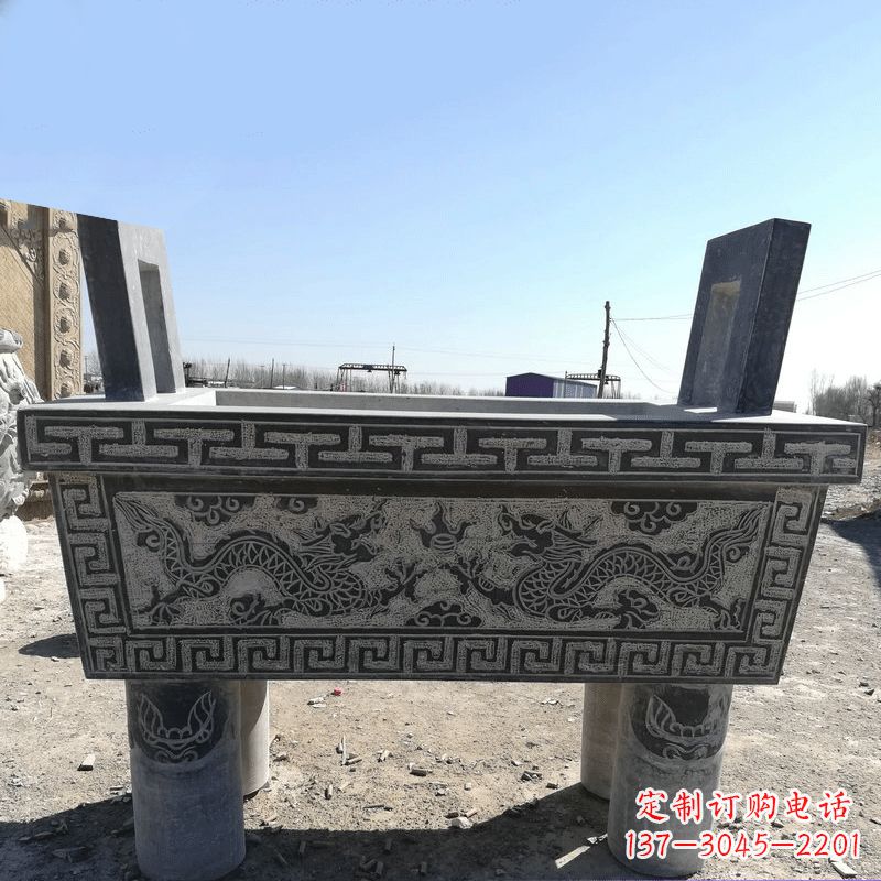 泰州寺庙墓地祭祀四足方鼎,青石仿古石雕香炉