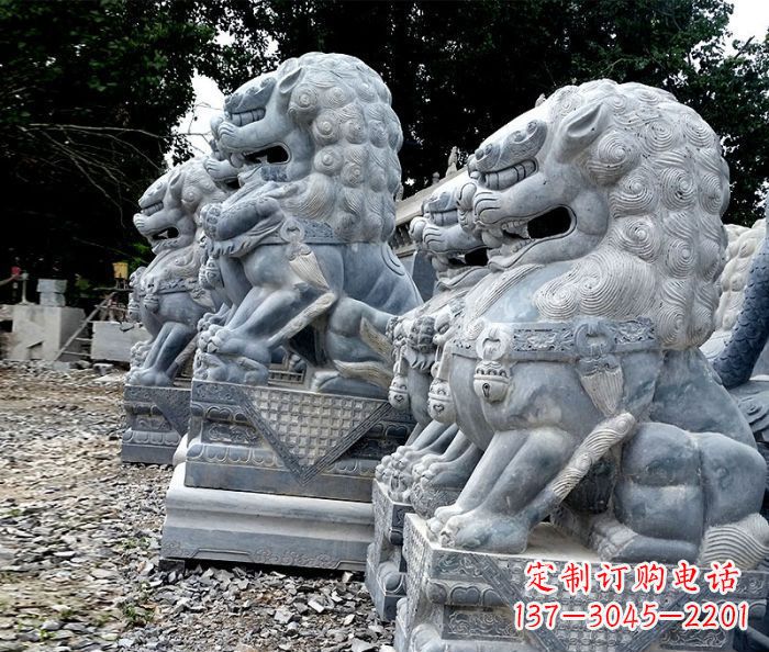 泰州寺庙青石狮子石雕 (2)