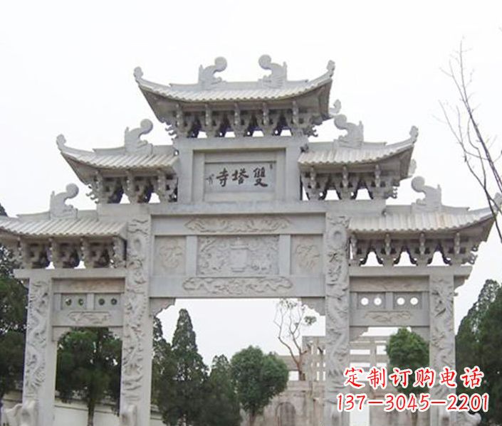 泰州寺庙三门牌坊石雕 (2)