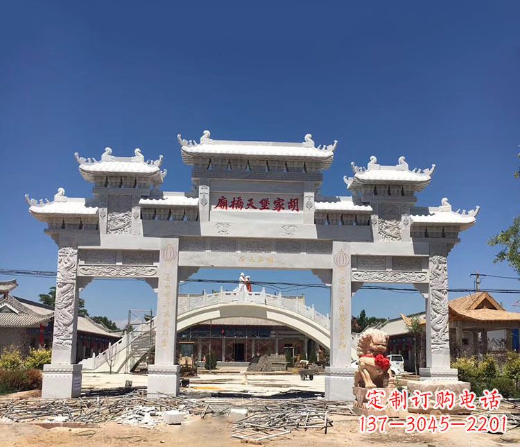 泰州寺庙三门五楼石牌坊石雕_1