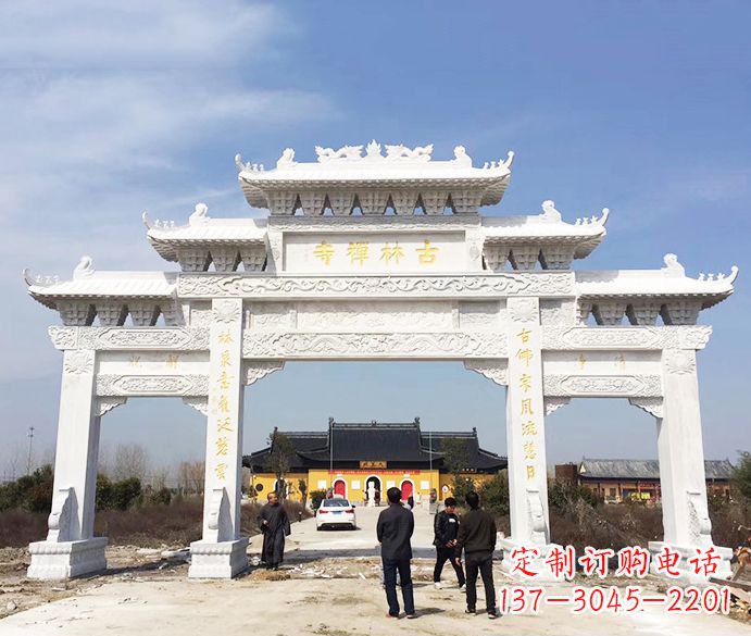 泰州寺庙三门五楼石牌坊石雕_2