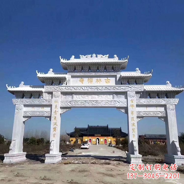 泰州寺院大门汉白玉石雕牌楼