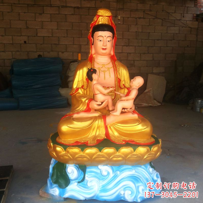 泰州送子观音彩绘漆金雕塑