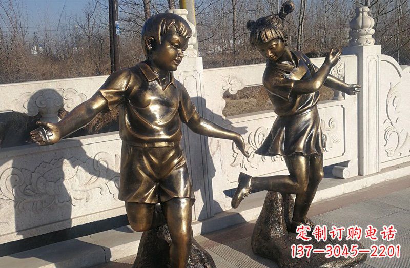 泰州踢毽子的儿童铜雕 (2)