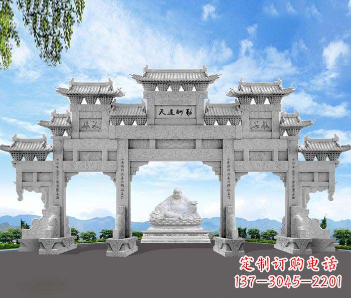 泰州天道酬勤三门牌坊石雕