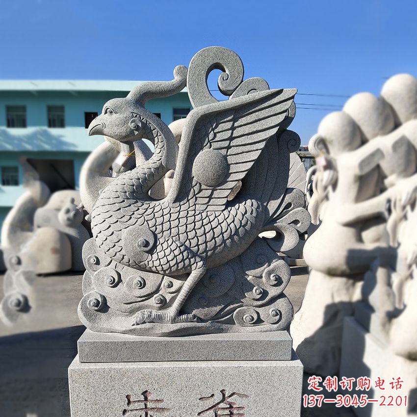 泰州天之四灵之朱雀神鸟砂岩石雕塑