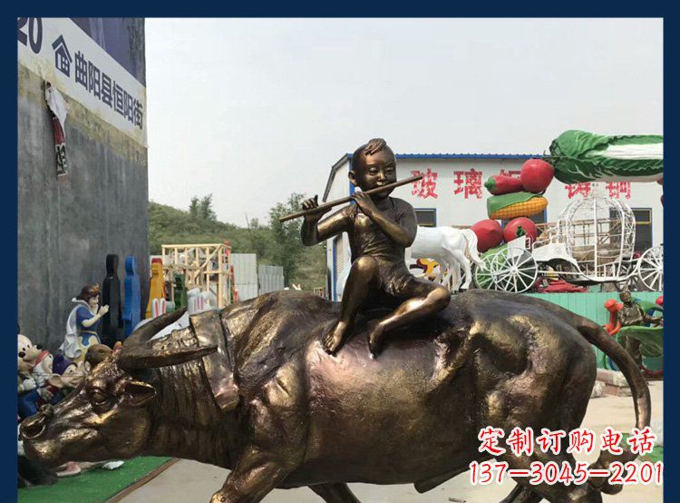 泰州田园铜雕木头骑黄牛动物雕塑