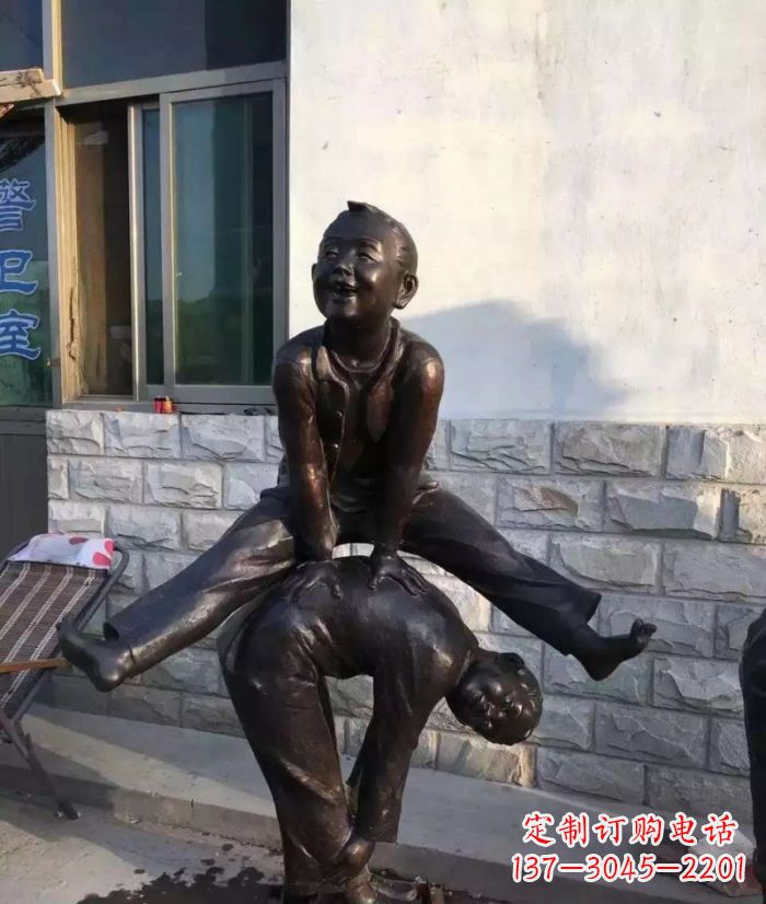 泰州跳马儿童铜雕 (2)
