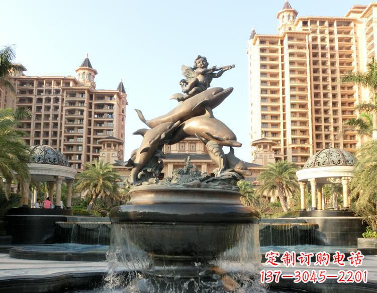 泰州跳跃的海豚和小天使喷泉铜雕