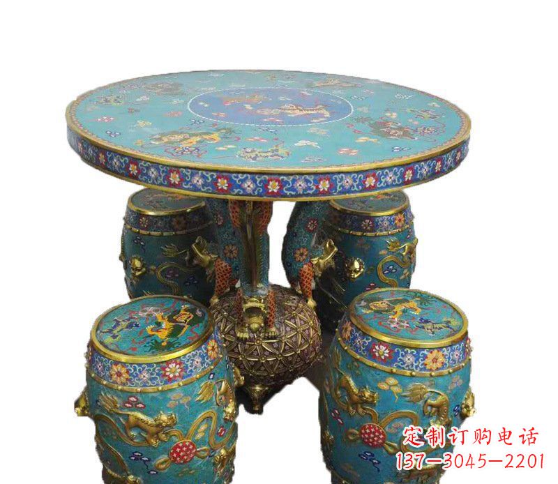 泰州铜雕彩绘小象圆桌景观摆件