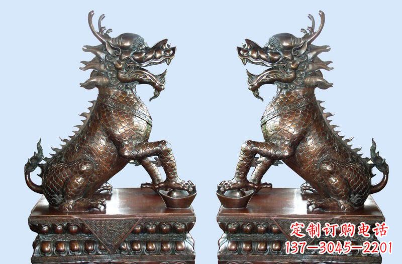 泰州铜雕踩元宝招财麒麟