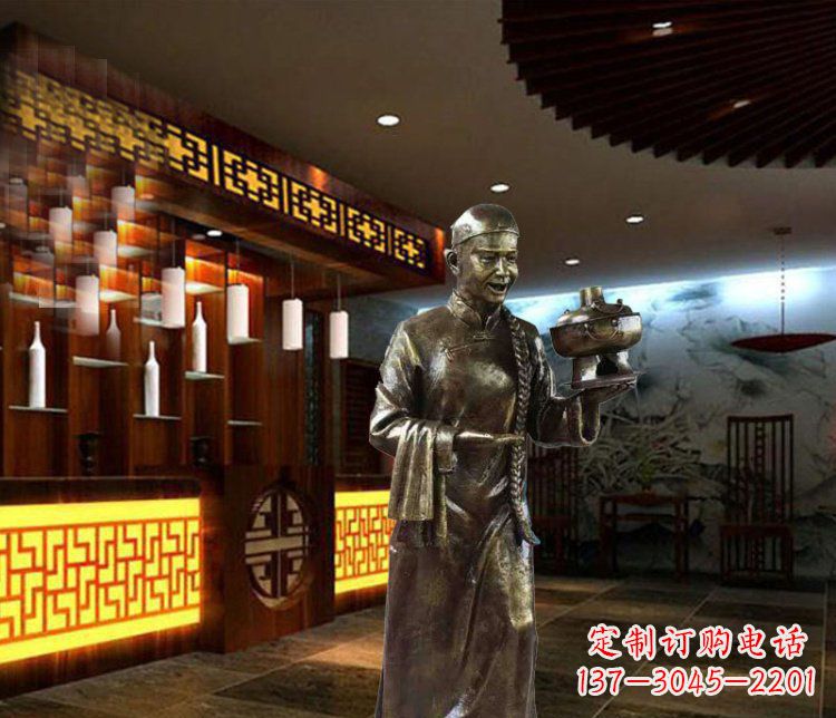 泰州铜雕店小二小品人物雕塑